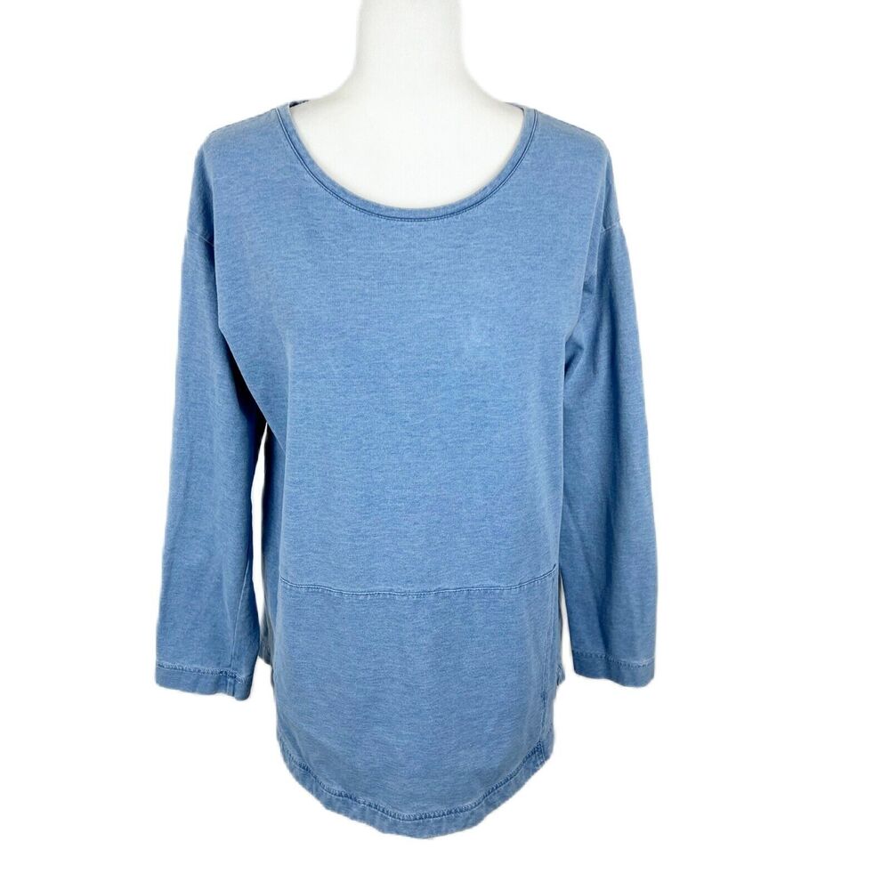 J Jill Indigo Pure Jill Blouse Women Medium Blue Long Sleeve Round Front Pocket